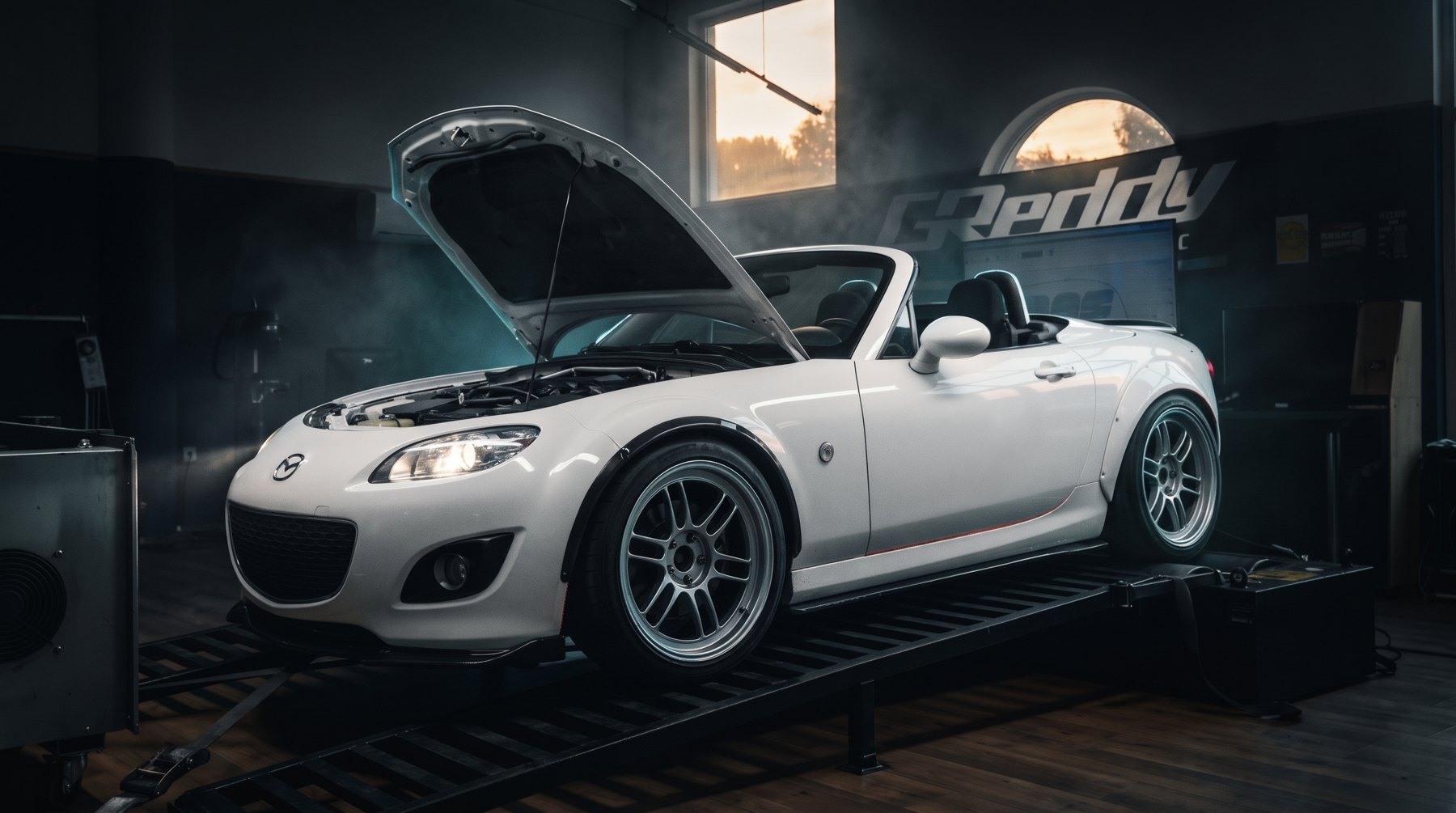 Hood up: MX-5 NC at sunset