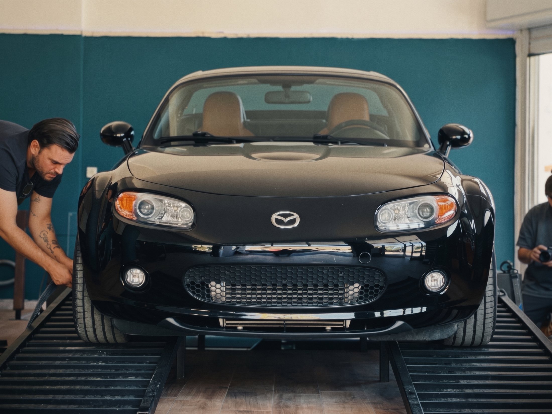 Yiannis Dimas strapping an MX-5 NC turbo to the dyno